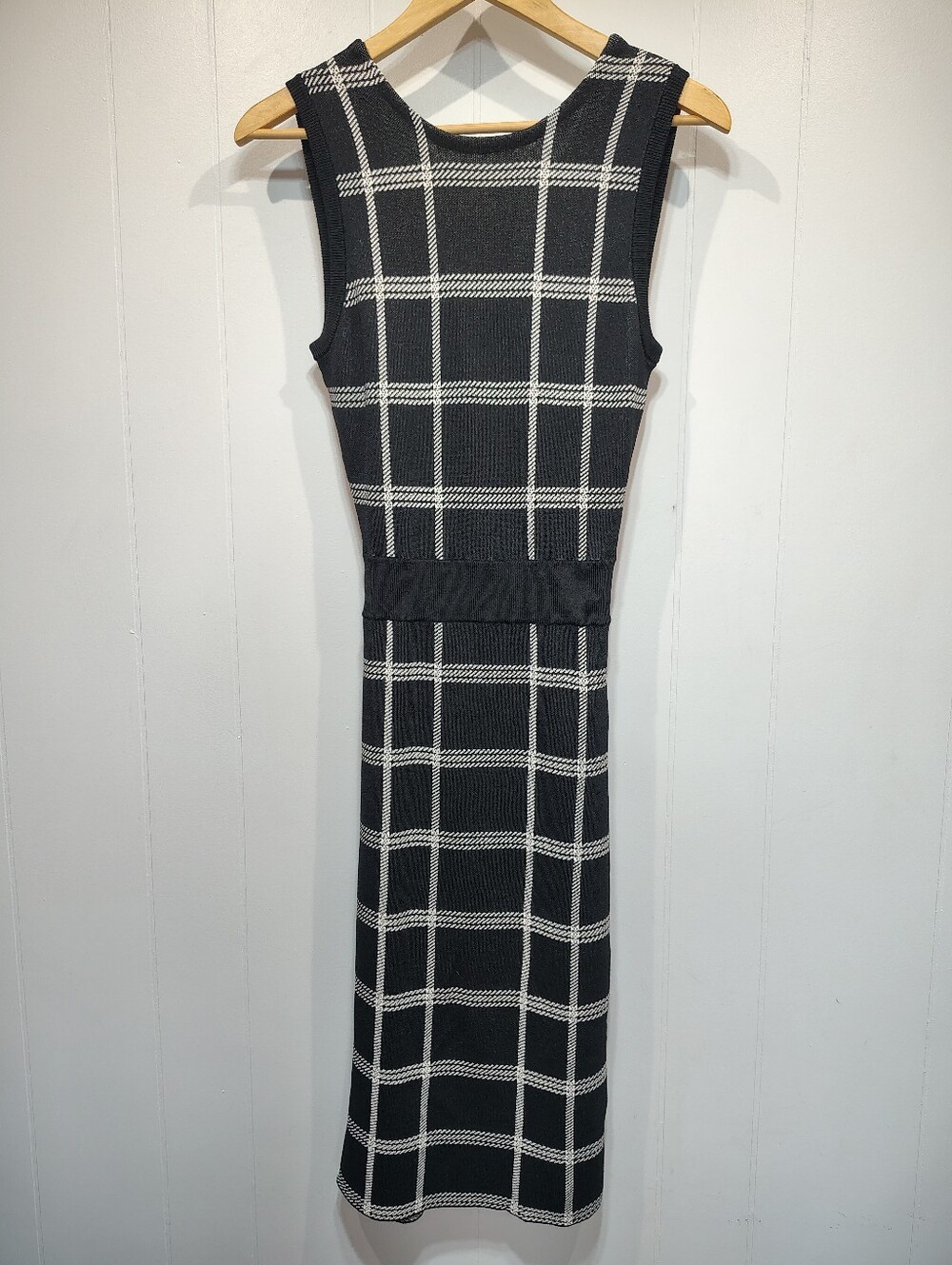 Rachel Roy Collection Plaid Knit Sleeveless Midi Dress Small Black Windowpane - Picture 10 of 10